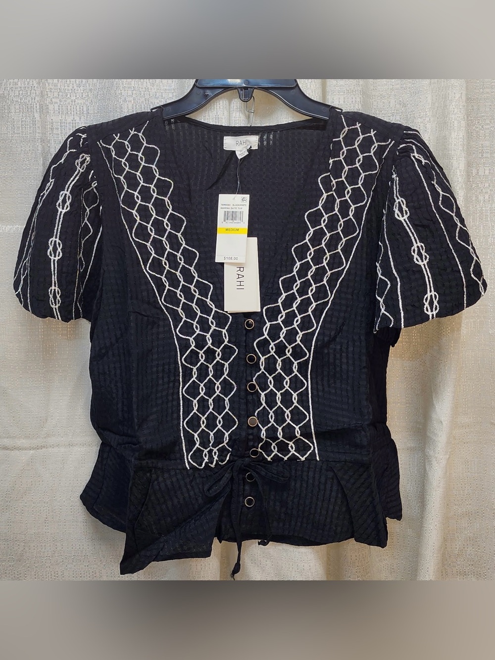 RAHI Marina Date Top Black White Embellished NWT New Medium MSRP $108